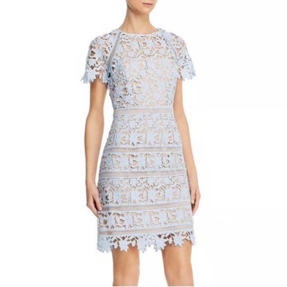 ELIZA J Floral Guipure-Lace Light Blue Short Sleeve Mini Dress sz 0P - Picture 3 of 12